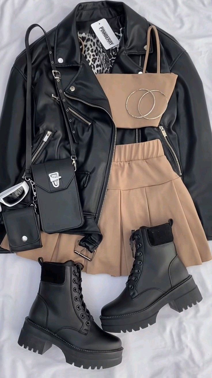 black leather mini skirt outfit ideas 0041