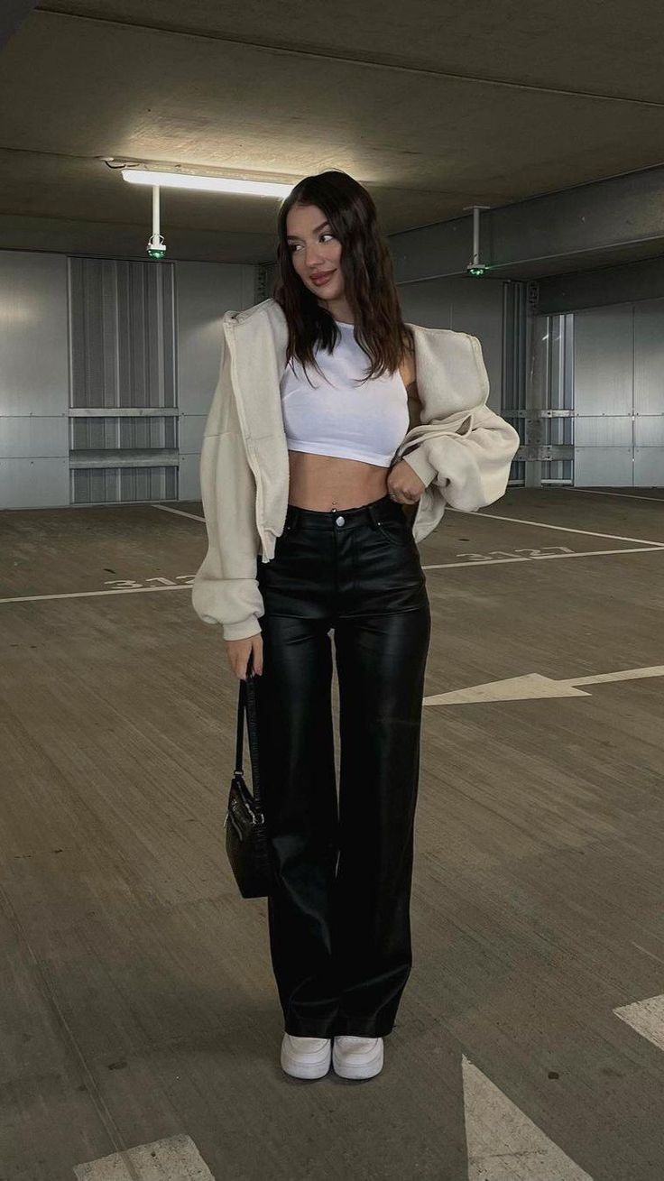 black leather pants outfit ideas 0018