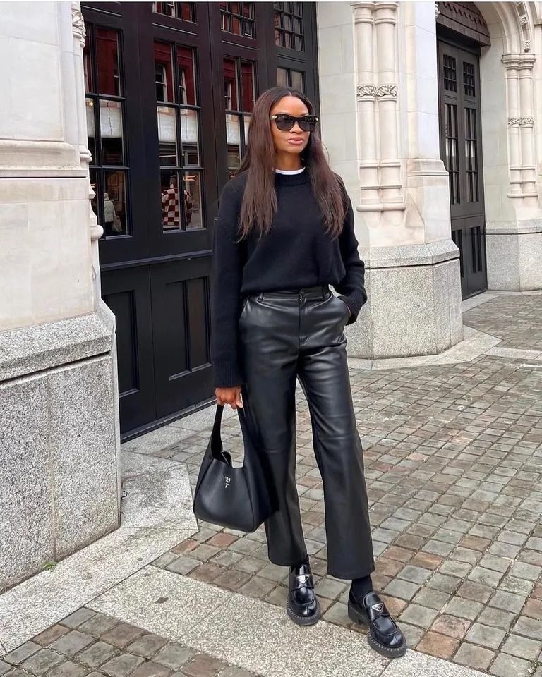 black leather pants outfit ideas 0021