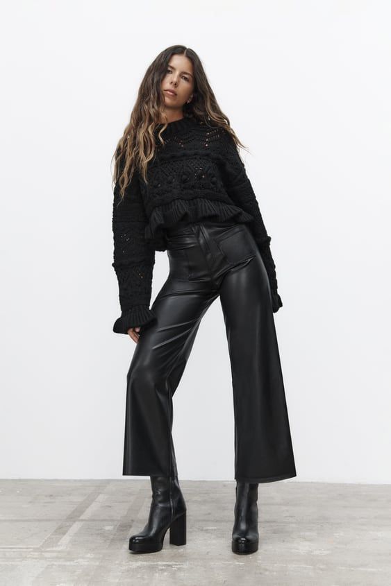 black leather pants outfit ideas 0032