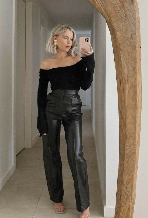 black leather pants outfit ideas 0057