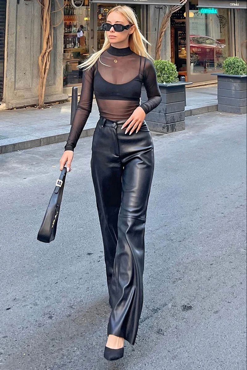 black leather pants outfit ideas 0072