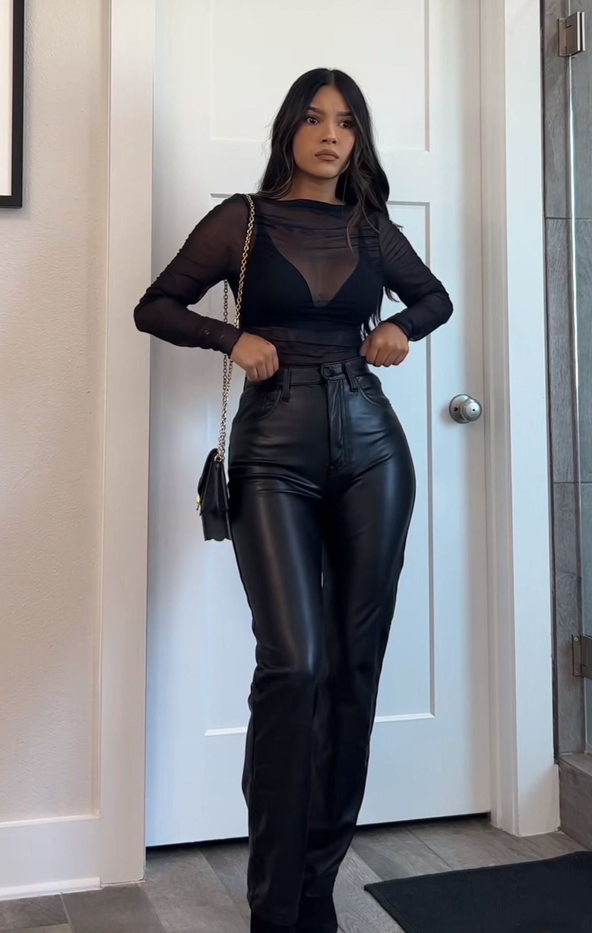 black leather pants outfit ideas 0073