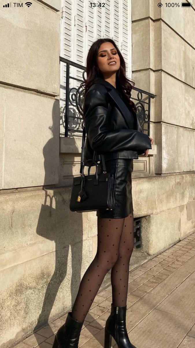 black leather tights outfit ideas 0046