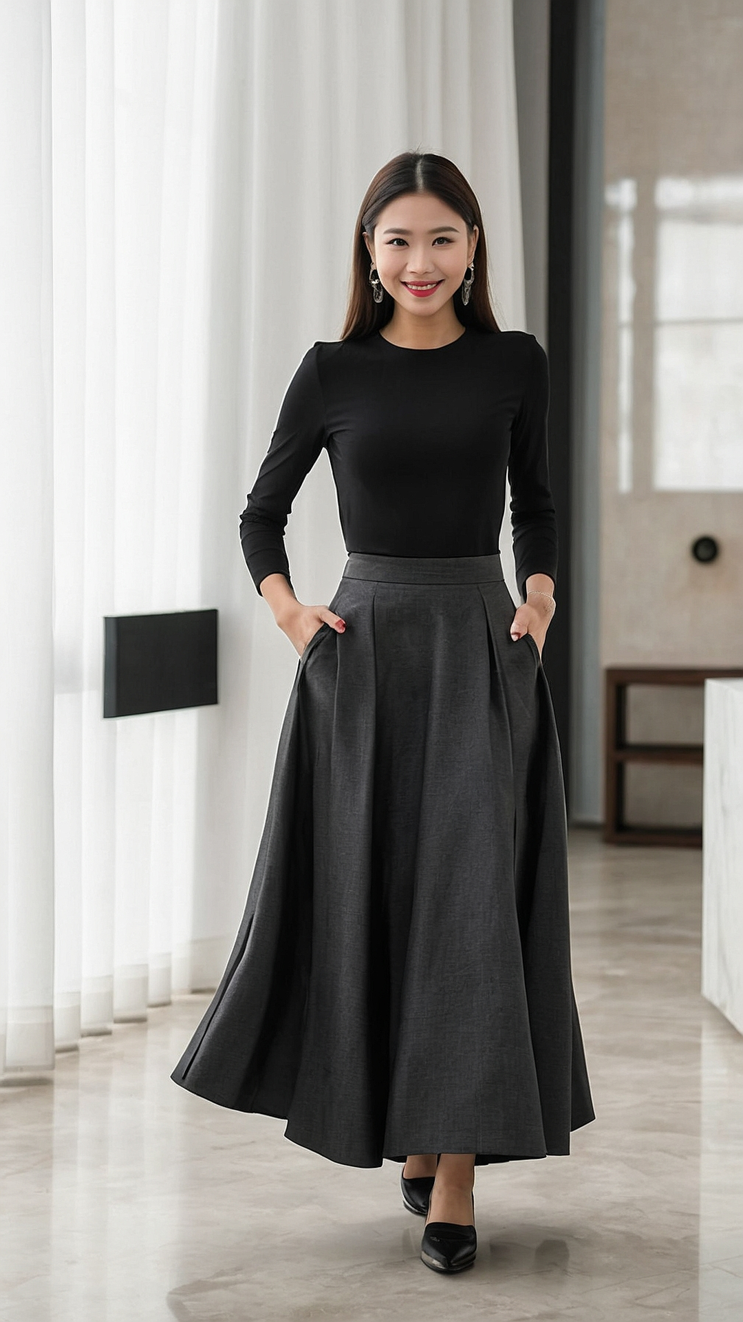 black pleated skirt outfit ideas 0034