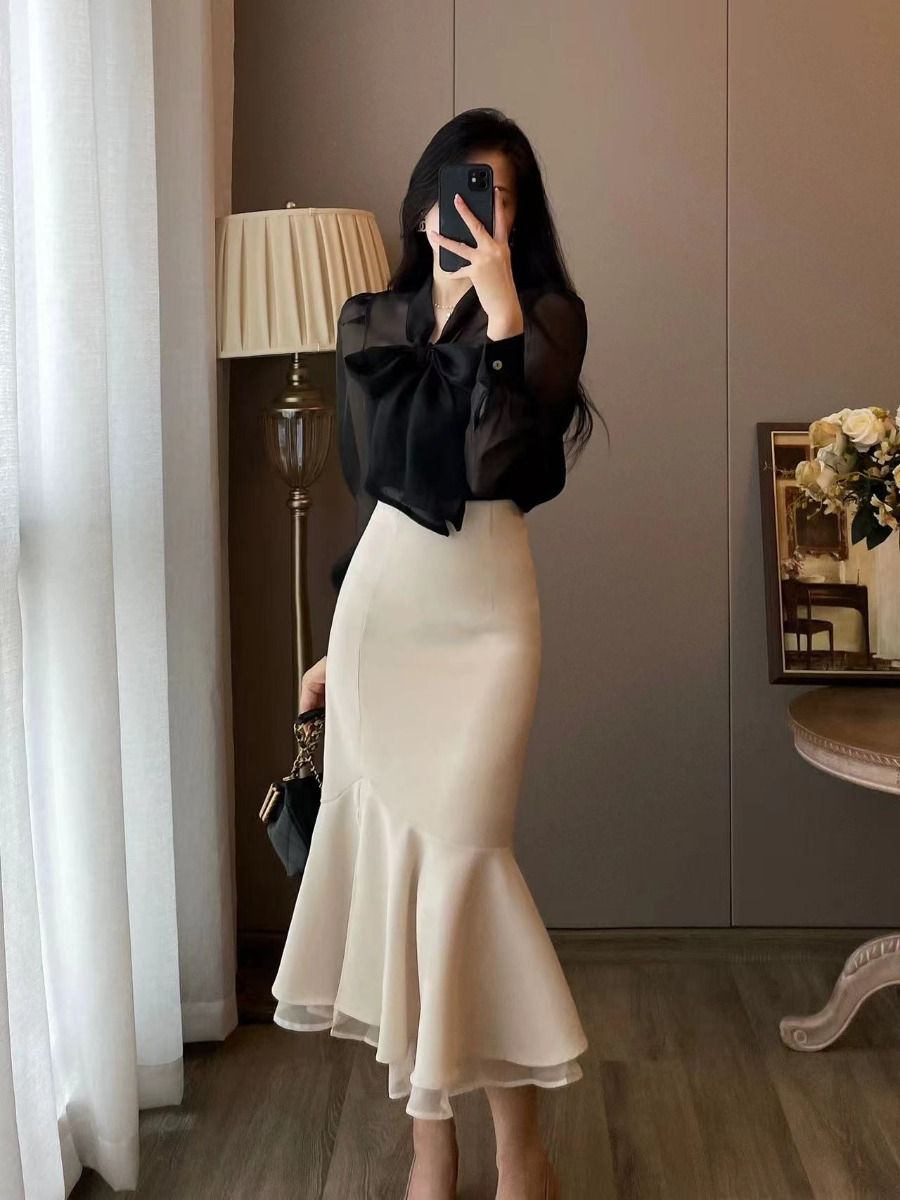 black satin skirt outfit ideas 0066