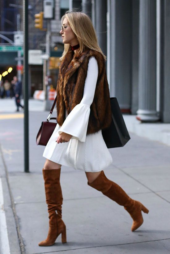 brown fur vest outfit ideas for fall fashion