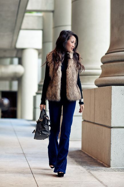 brown fur vest outfit ideas 0010