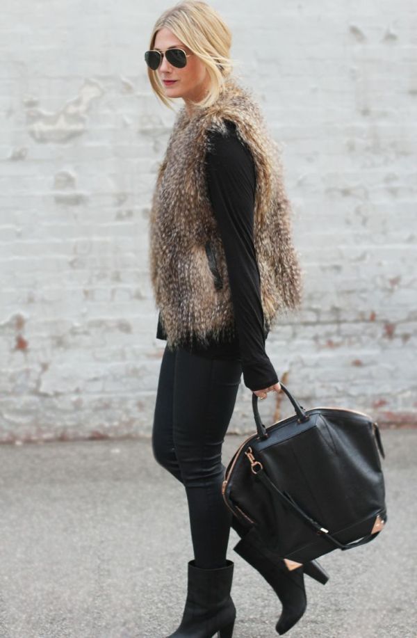 brown fur vest outfit ideas 0023