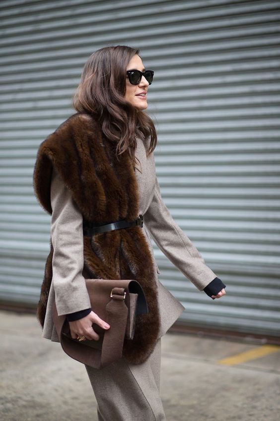 brown fur vest outfit ideas 0031