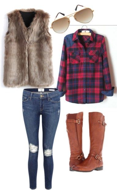 brown fur vest outfit ideas 0032