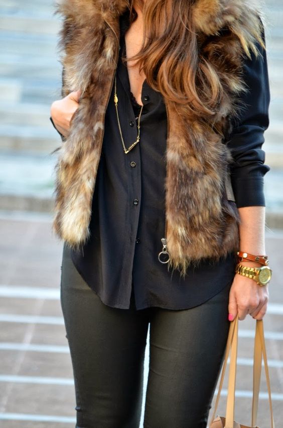 brown fur vest outfit ideas 0033