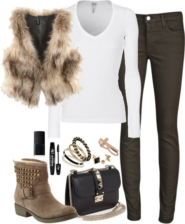 brown fur vest outfit ideas 0069