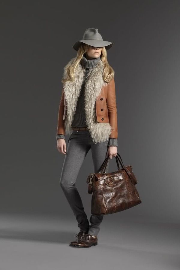 brown fur vest outfit ideas 0070