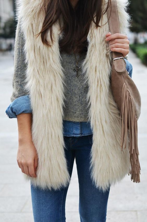 brown fur vest outfit ideas 0071