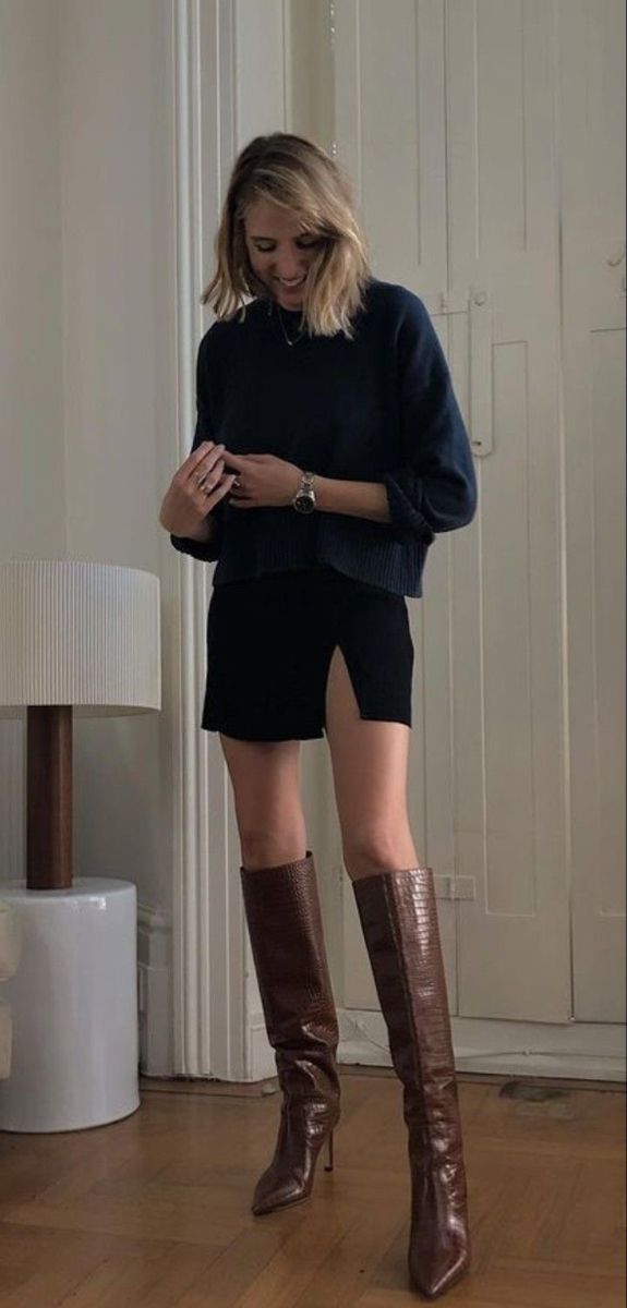 brown knee high boots outfit ideas 0077