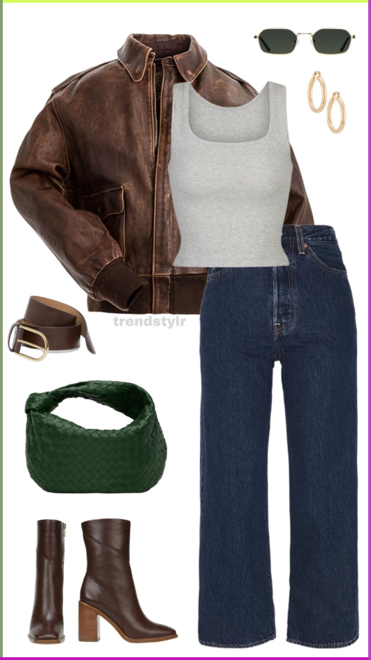 brown leather jacket outfit ideas 0057