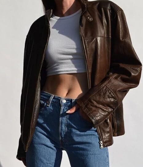 brown leather jacket outfit ideas 0093