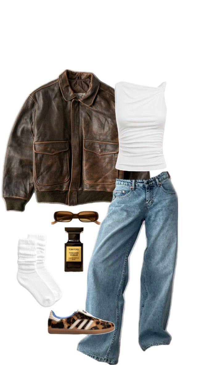 brown leather jacket outfit ideas 0096