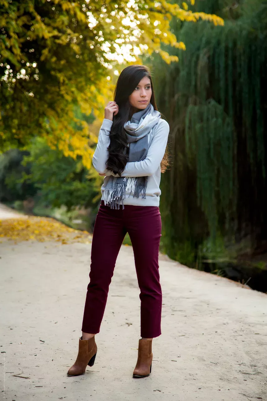 burgundy ankle boots outfit ideas 0044