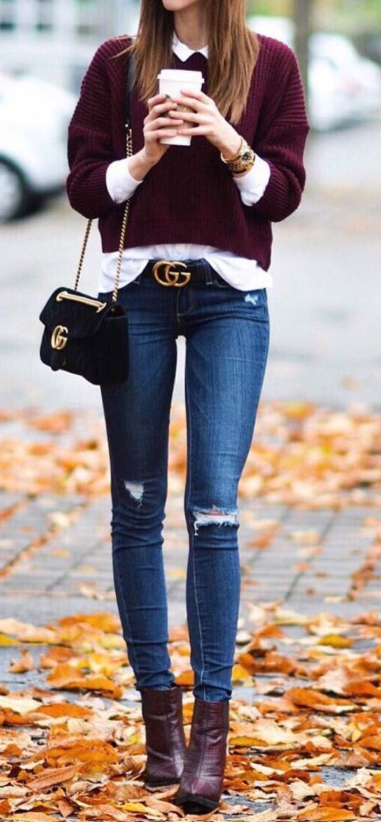 burgundy ankle boots outfit ideas 0076