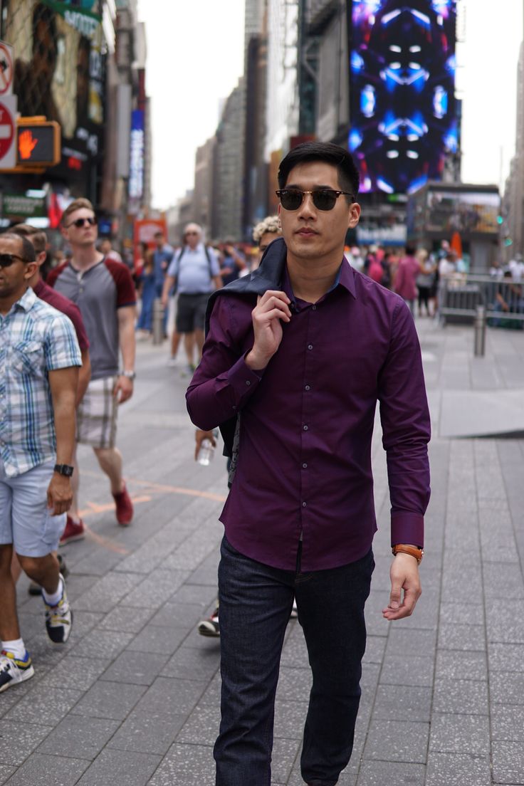 casual purple outfit ideas for men