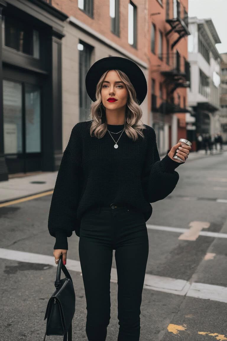 chic all black outfits for the office