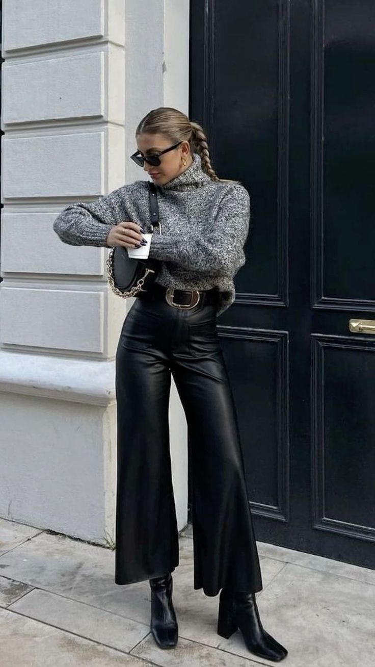 chic black leather pants combinations