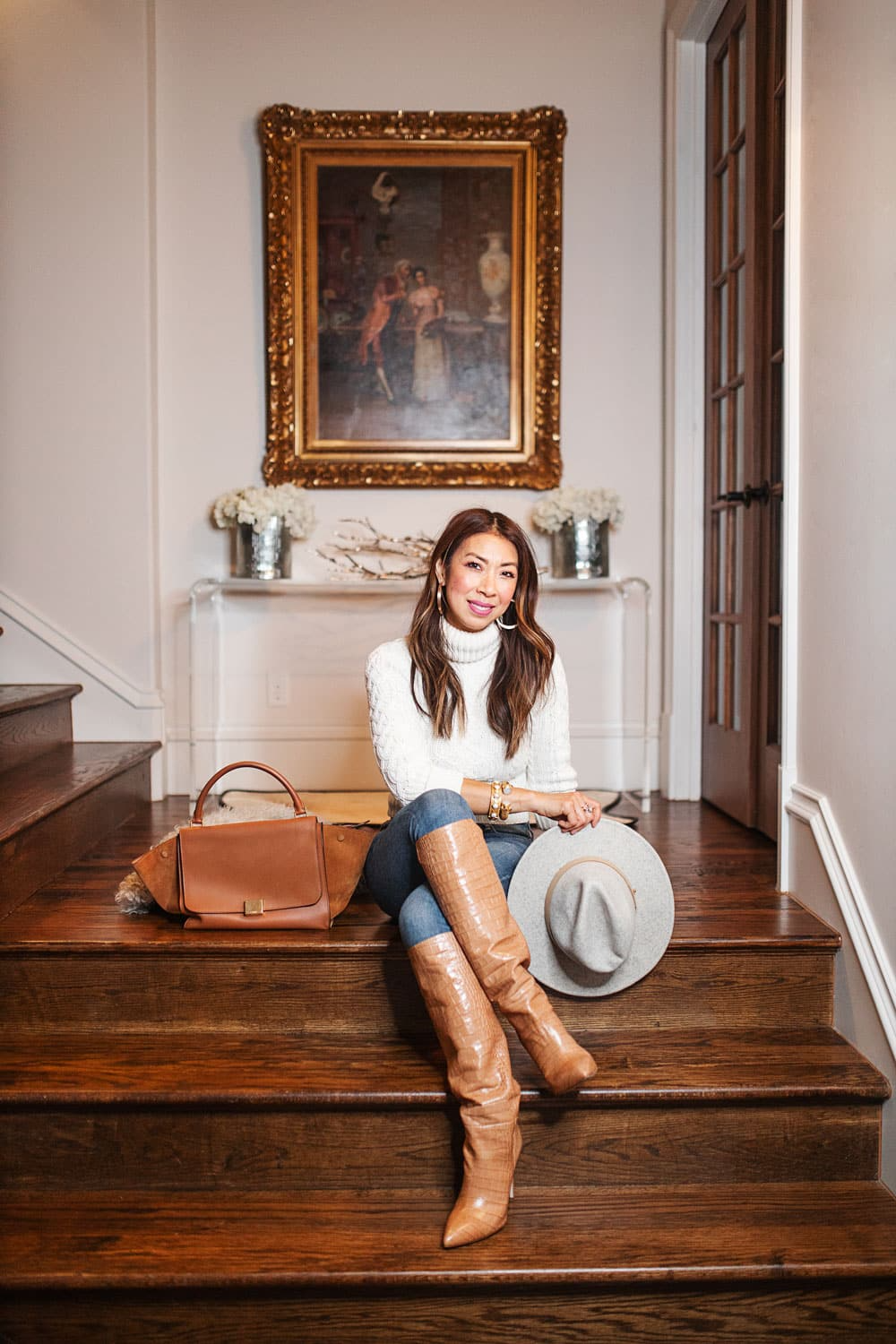 chic outfit inspiration with camel boots