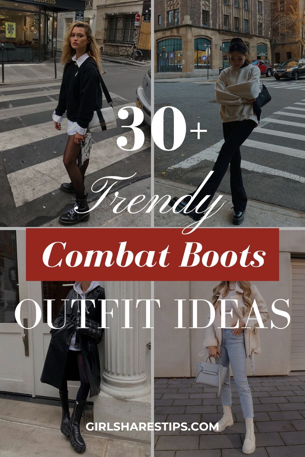 chic outfits with white combat boots