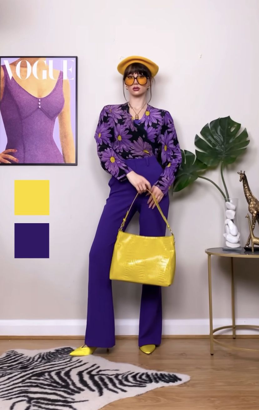 chic purple and yellow outfit styles