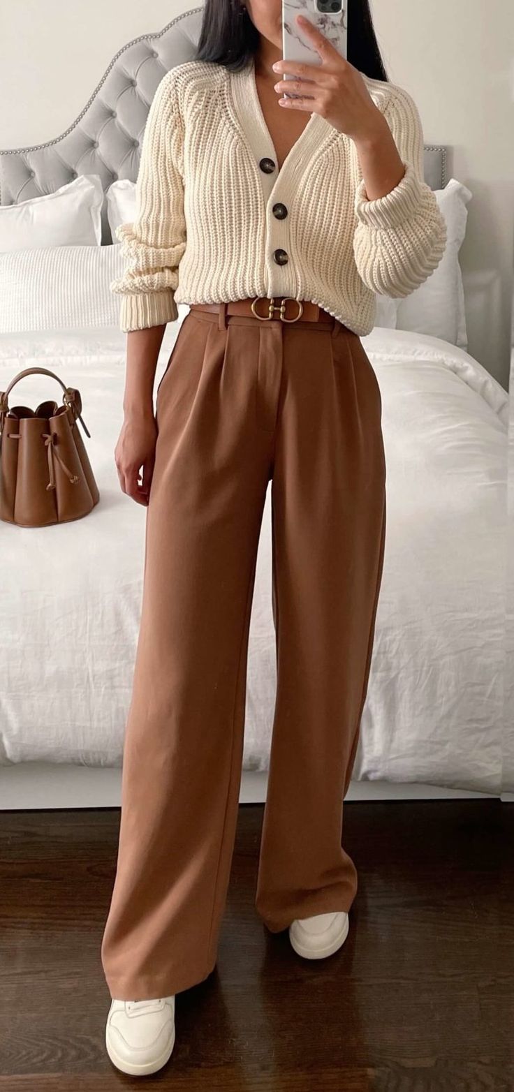 chic ways to style brown pants