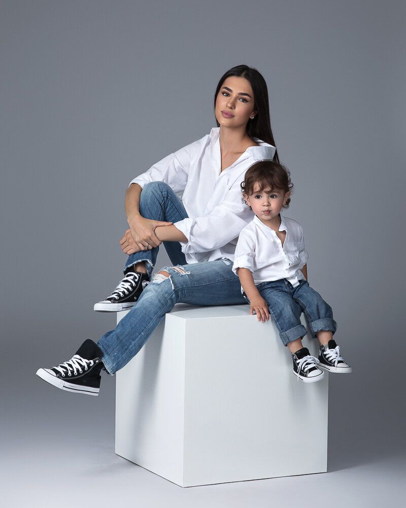 coordinating outfits for black mom and son photoshoot