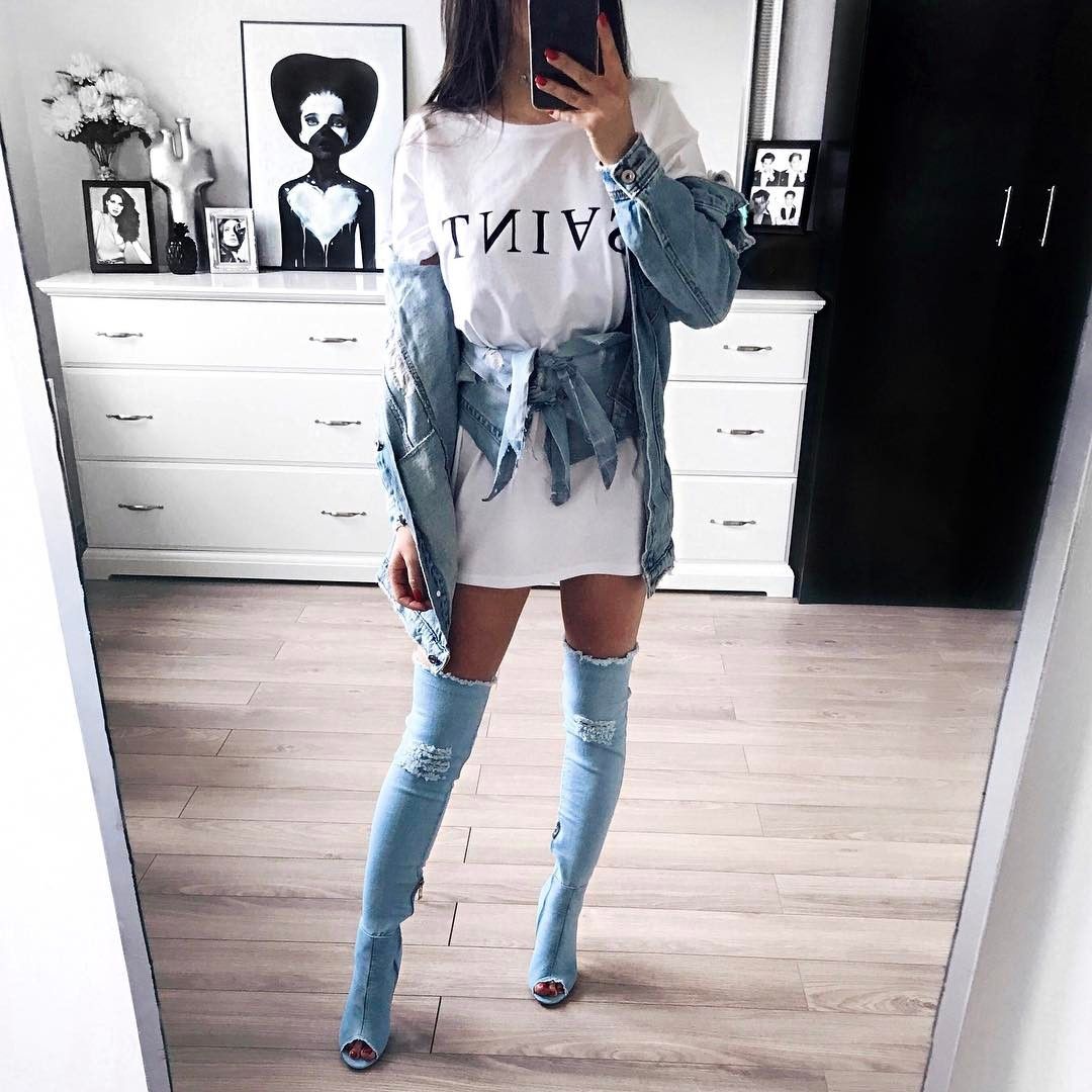 denim thigh high boots outfit ideas 0032