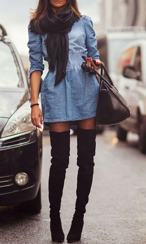 denim thigh high boots outfit ideas 0035