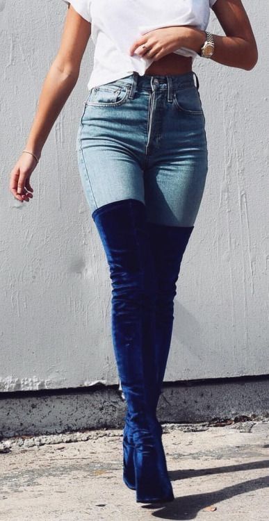 denim thigh high boots outfit ideas 0037