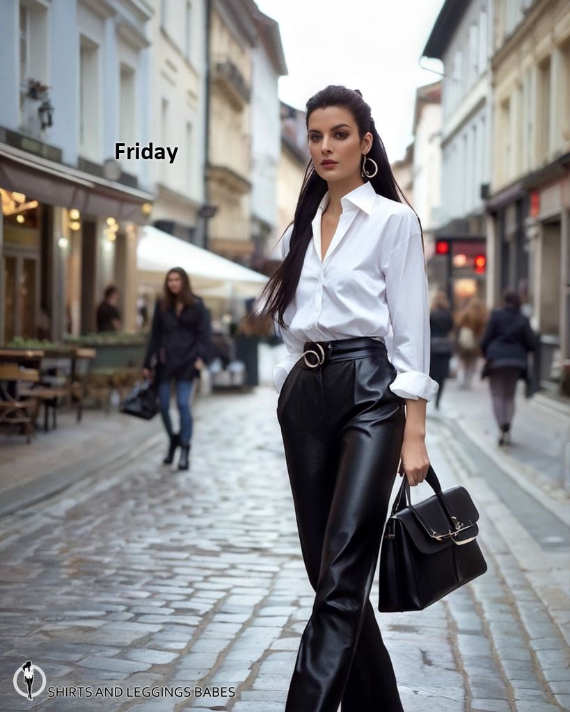 dressing up black leather pants outfit ideas