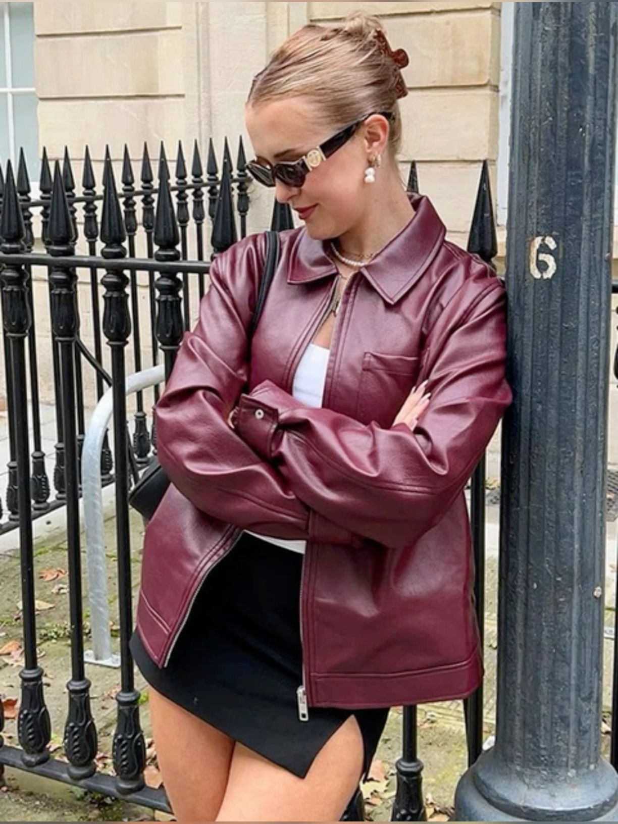 elegant outfits with a red leather jacket