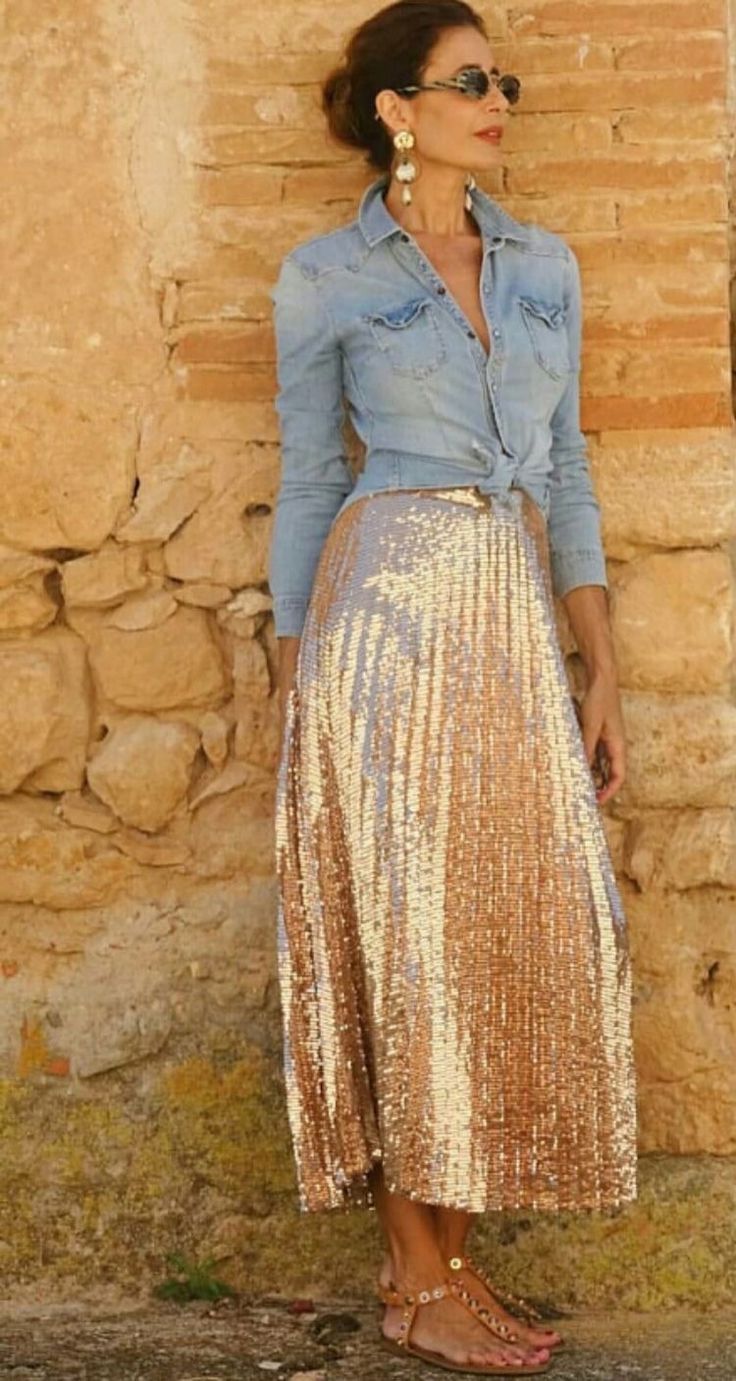 gold skirt outfit ideas 0029