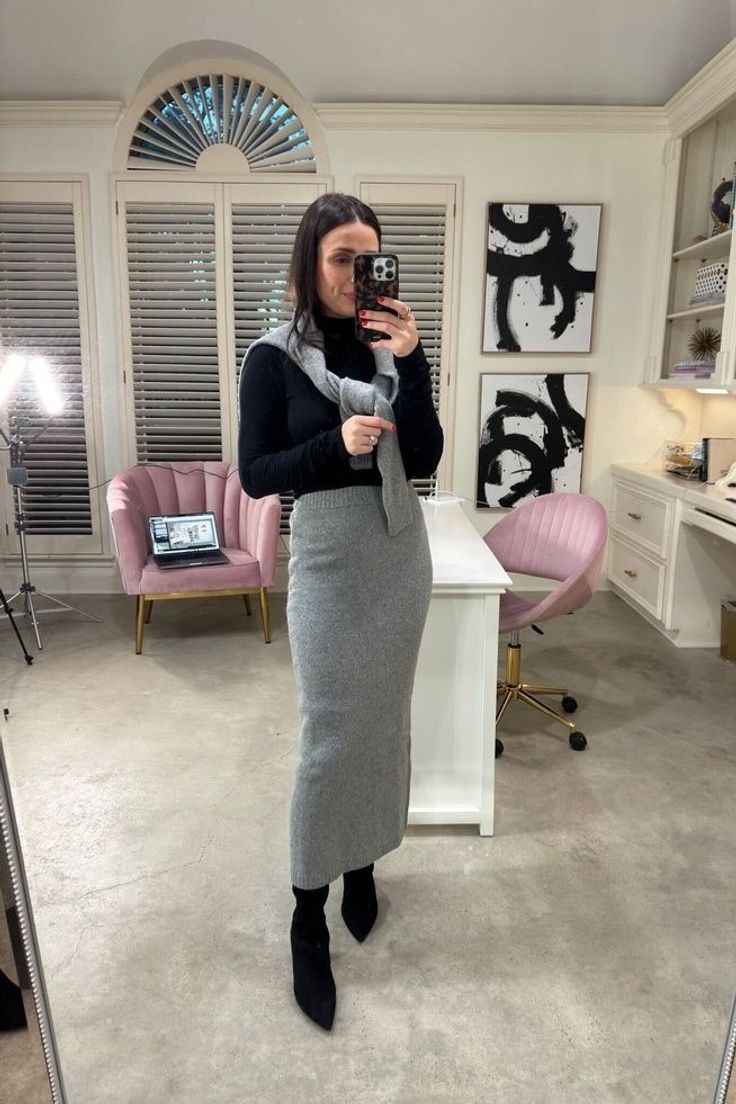 grey pencil skirt looks for work