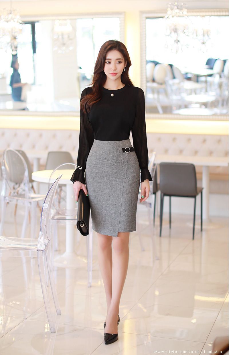 grey pencil skirt outfit ideas 0014