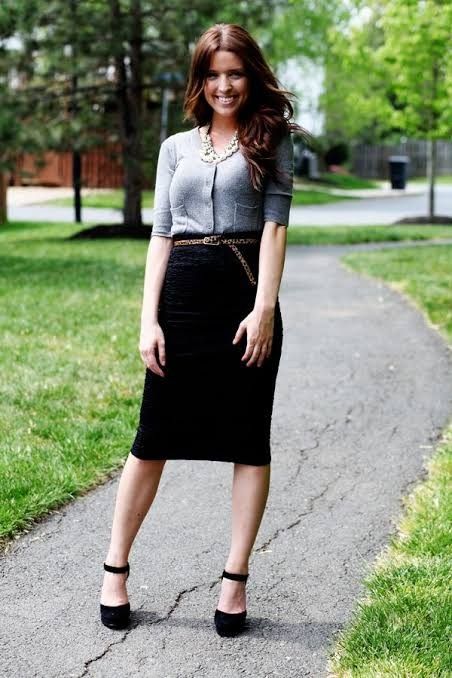 grey pencil skirt outfit ideas 0026