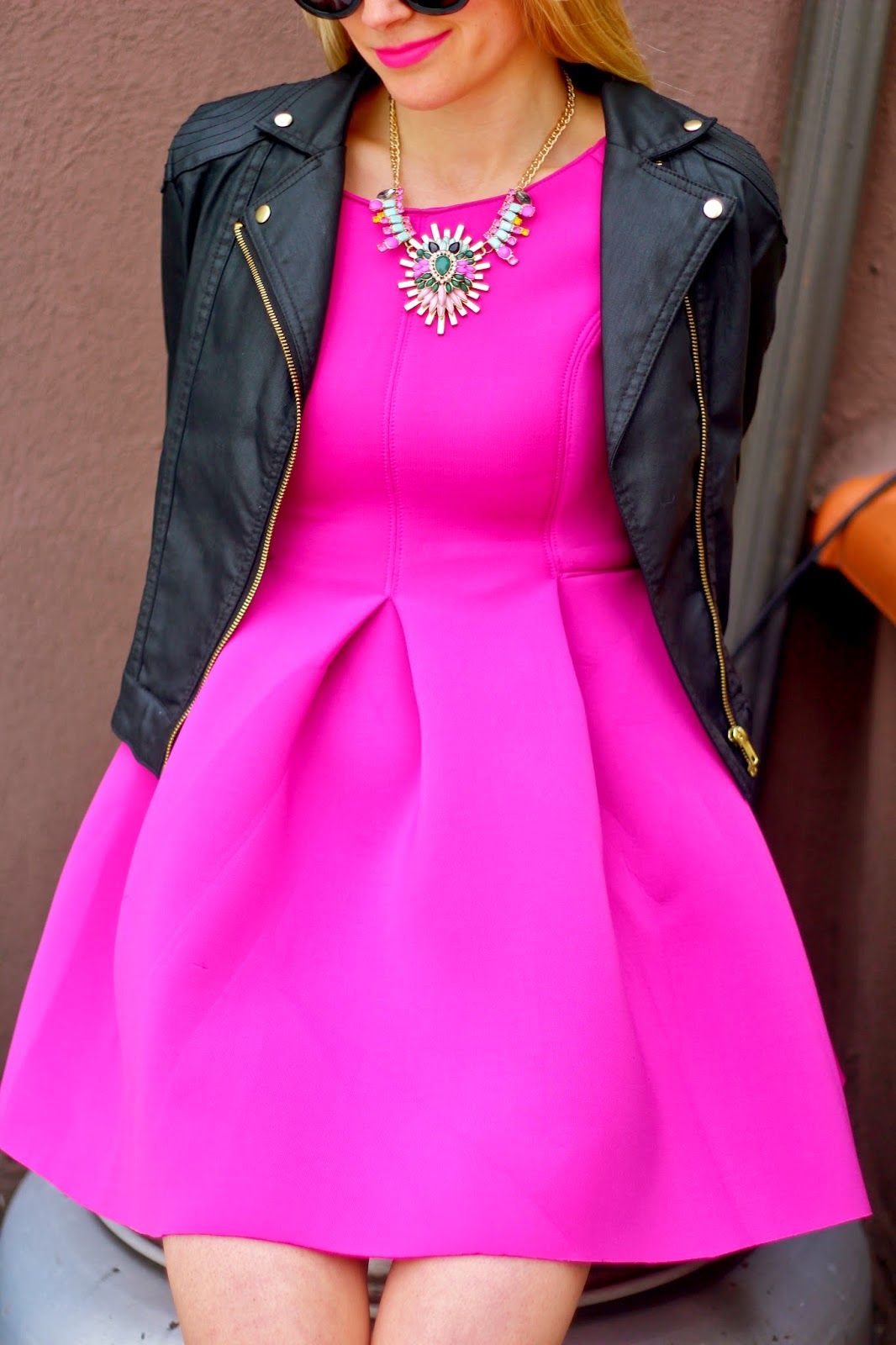 hot pink dress outfit ideas 0072