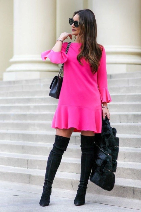 hot pink dress outfit ideas 0081