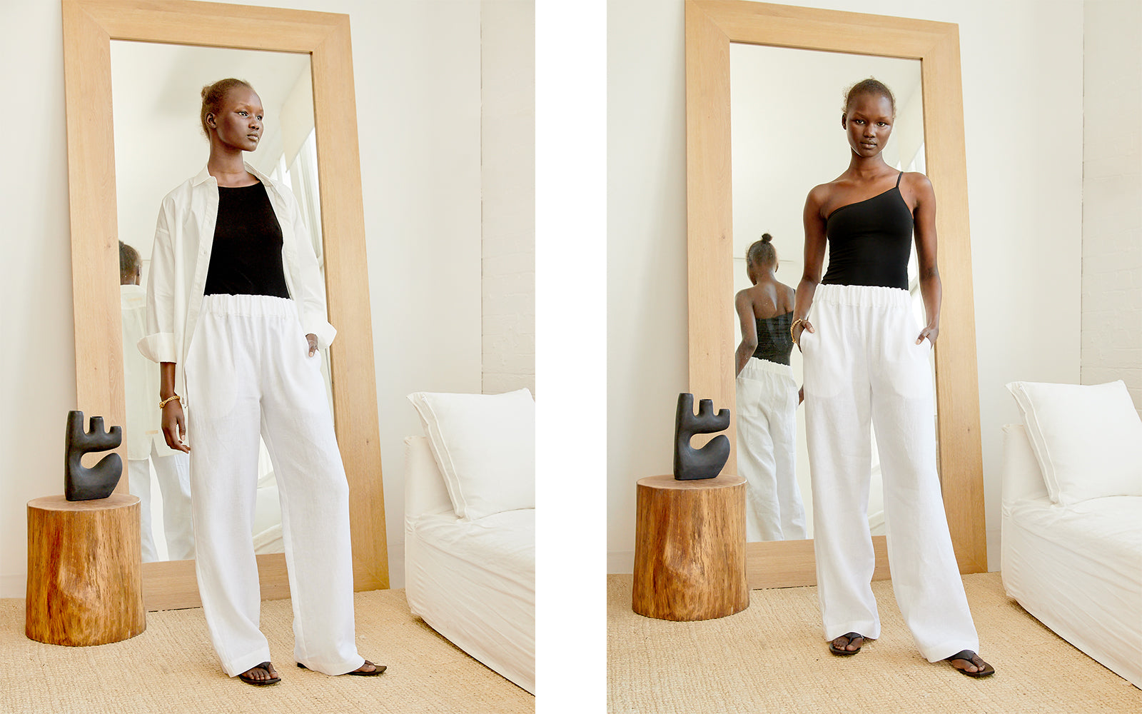 how to accessorize white linen pants in summer