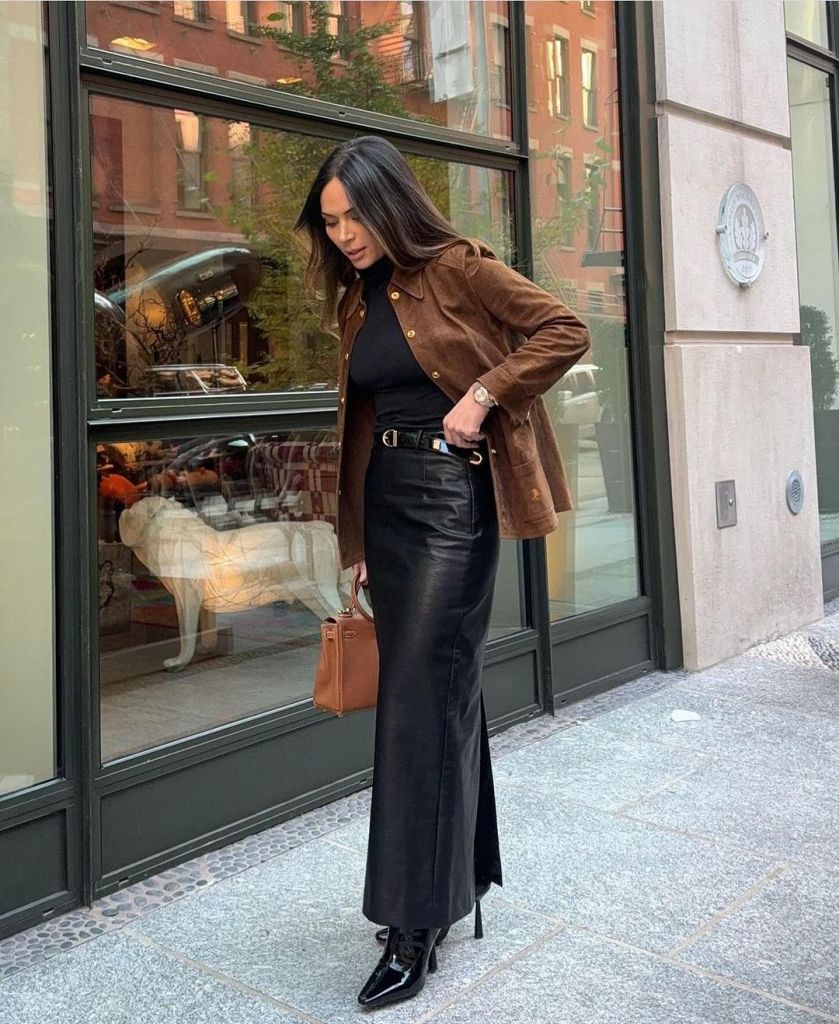 how to style a long leather skirt