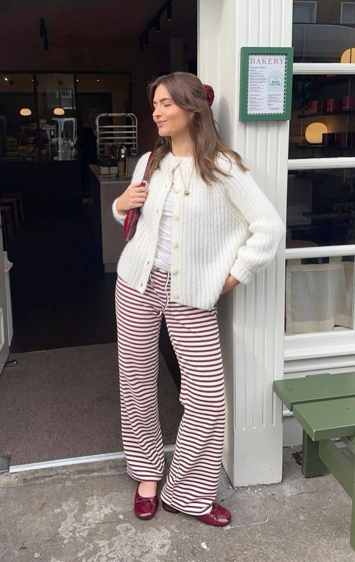 how to wear a striped cardigan