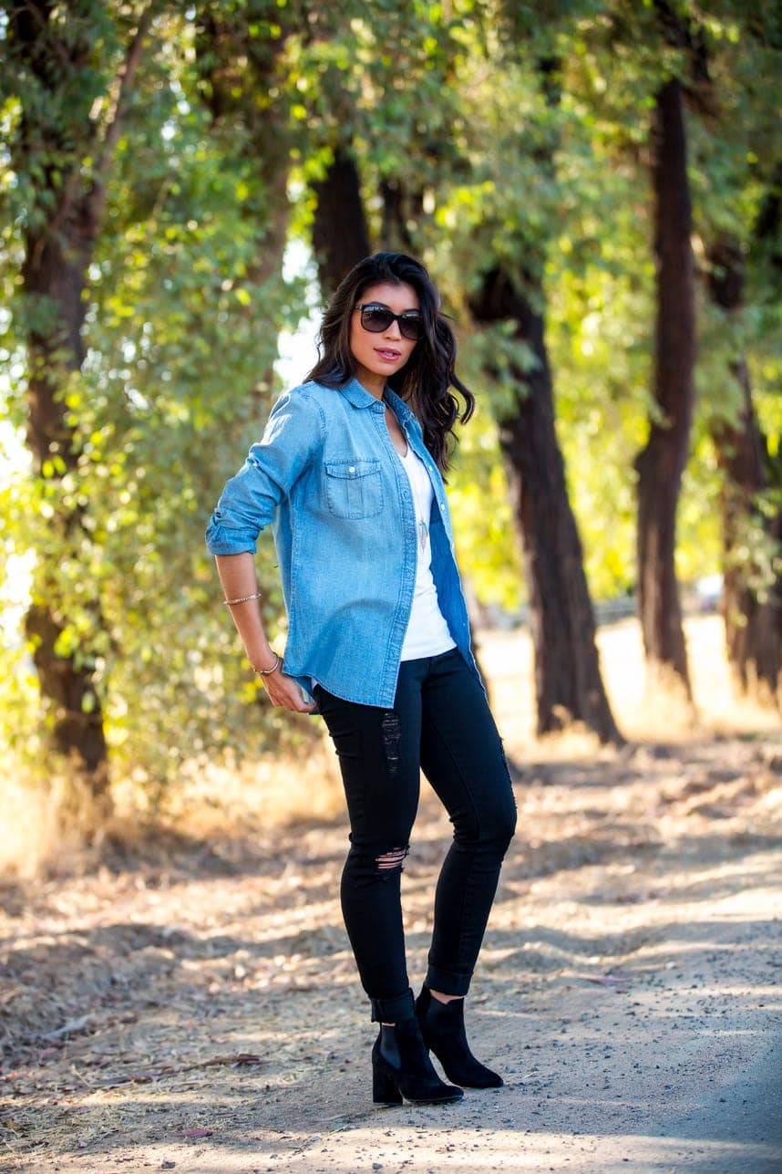 layered jean shirt outfit combinations