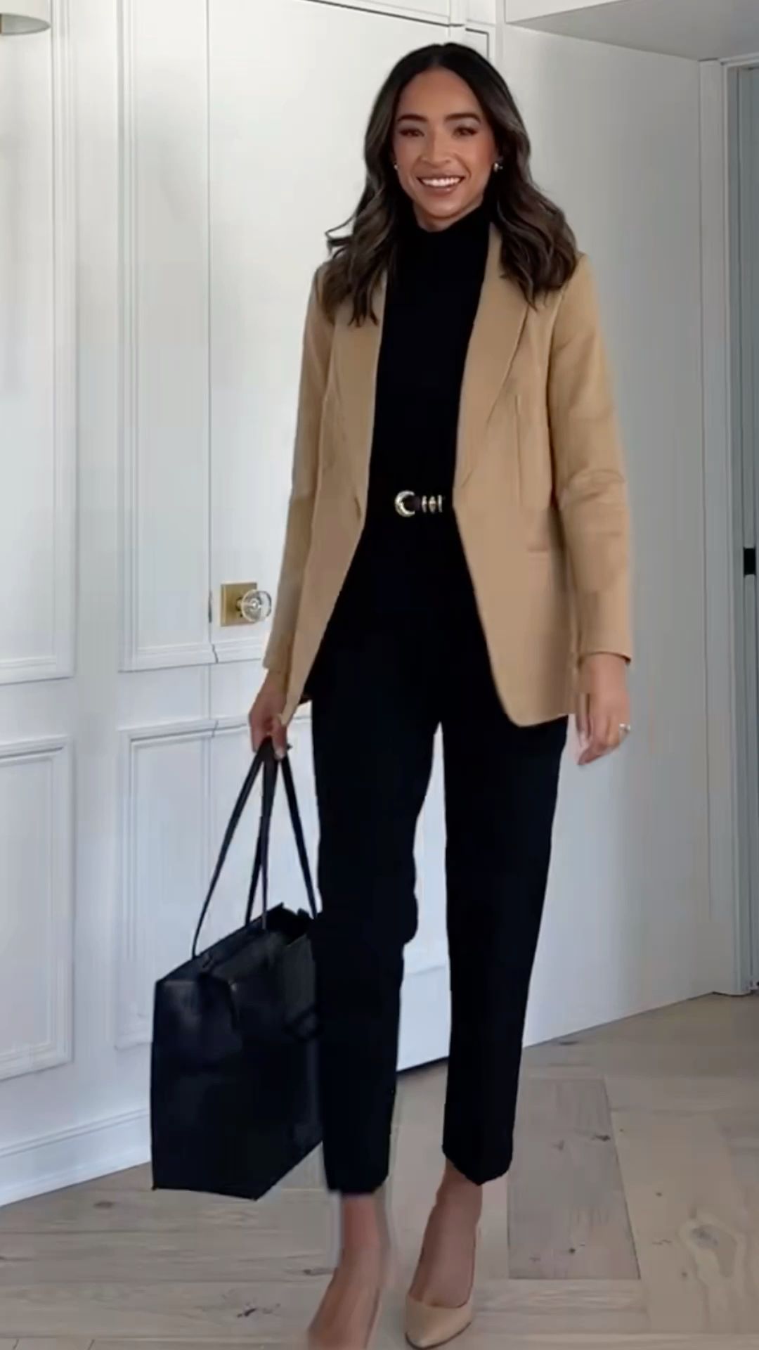 layering with camel blazer outfit ideas