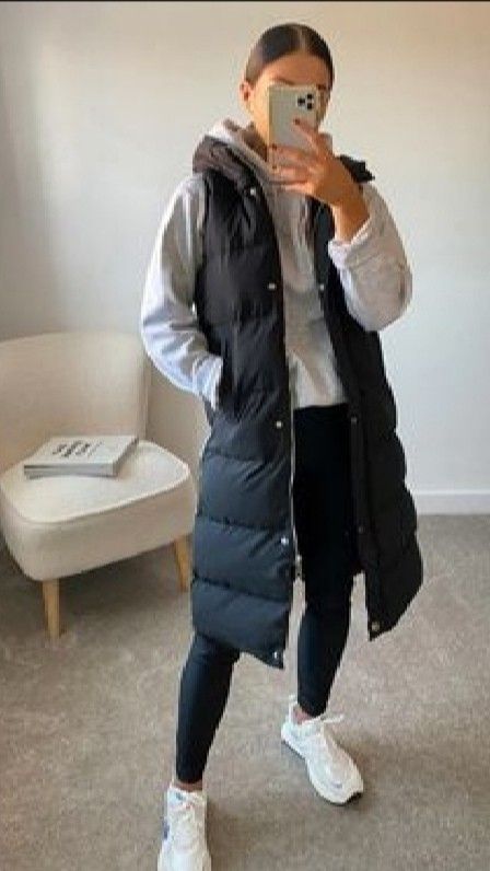 long puffer vest outfit ideas 0011